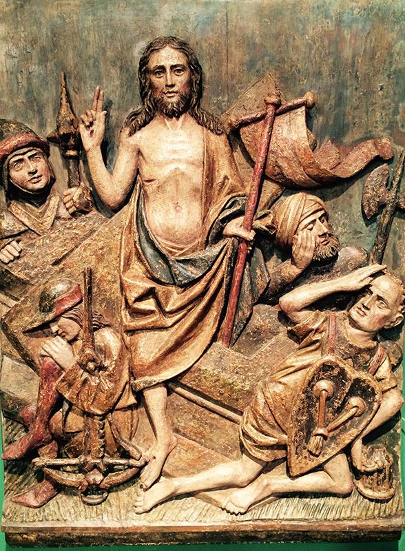 Gotisches Relief der Auferstehung Christi Lindenholz geschnitzt, Süddeutschland um 1480 H: 64 cm, B: 47,5 cm  Zur Verfügung gestellt von: Antiquitäten und Bildergalerie Figl