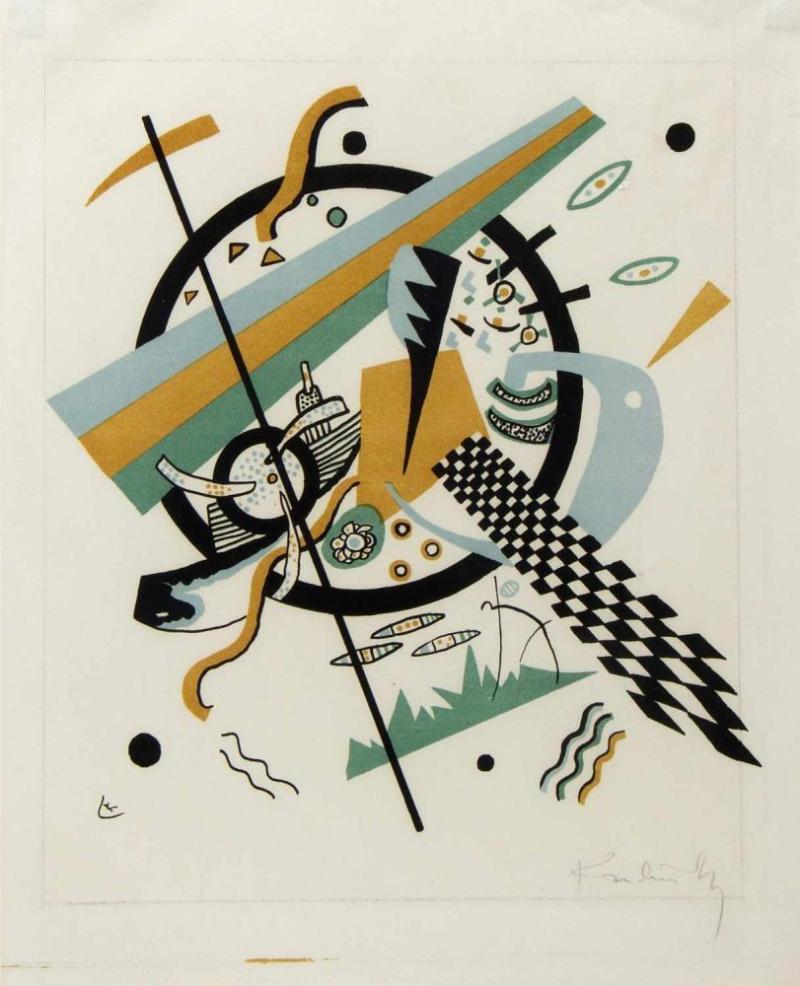 Kandinsky, Wassily.  1866 Moskau - Neuilly-sur-Seine 1944 Kleine Welten IV. Farblithographie. Sign. 27 x 25,5 cm. Roethel 167.  Aufrufpreis:	8.000 EUR