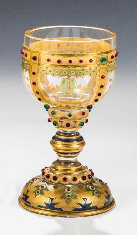 Seltener, signierter Pokal St. Petersburg, Kaiserliche Glasfabrik, Dekorentwurf um 1860, Schätzpreis:	800 - 1.000 EUR