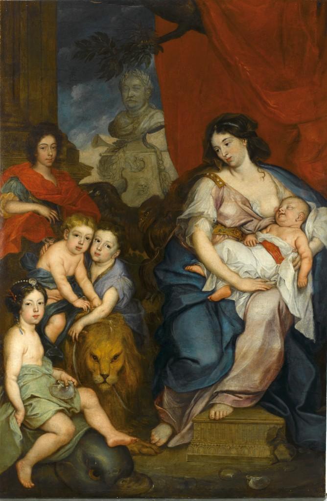 Jerzy Eleuter Szymonowicz-Siemiginowski, Porträt der Königin Marie Casimire mit Kindern, um 1684 Warschau, Museum Schloss Wilanów, Foto: © Wojciech Holnicki Öl auf Leinwand