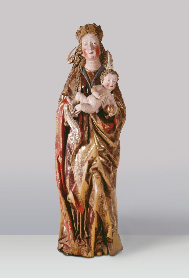 Meister des Churwaldener Altars Stehende Madonna mit Kind, um 1480/90 Holz mit originaler Fassung, 186 x 61 x 44 cm Kunsthaus Zürich