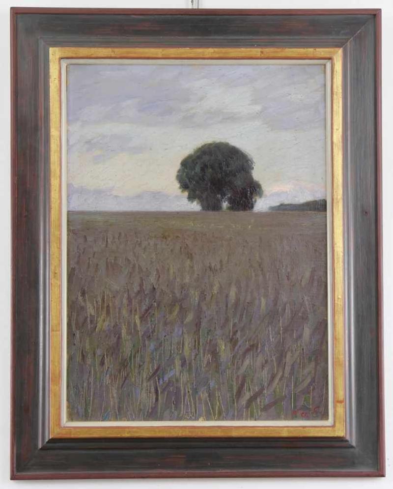 Ende, Hans am (Trier 1864 - 1918 Stettin)  Gemälde, Öl auf Leinwand auf Platte, großer Baum in den Feldern bei Worpswede, Mindestpreis:	2.000 EUR