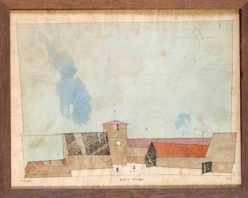 Lyonel Feininger (1871-1956), "Dorf in Thüringen", Aquarell über Tuschfeder auf Bütten Mindestpreis:	5.000 EUR