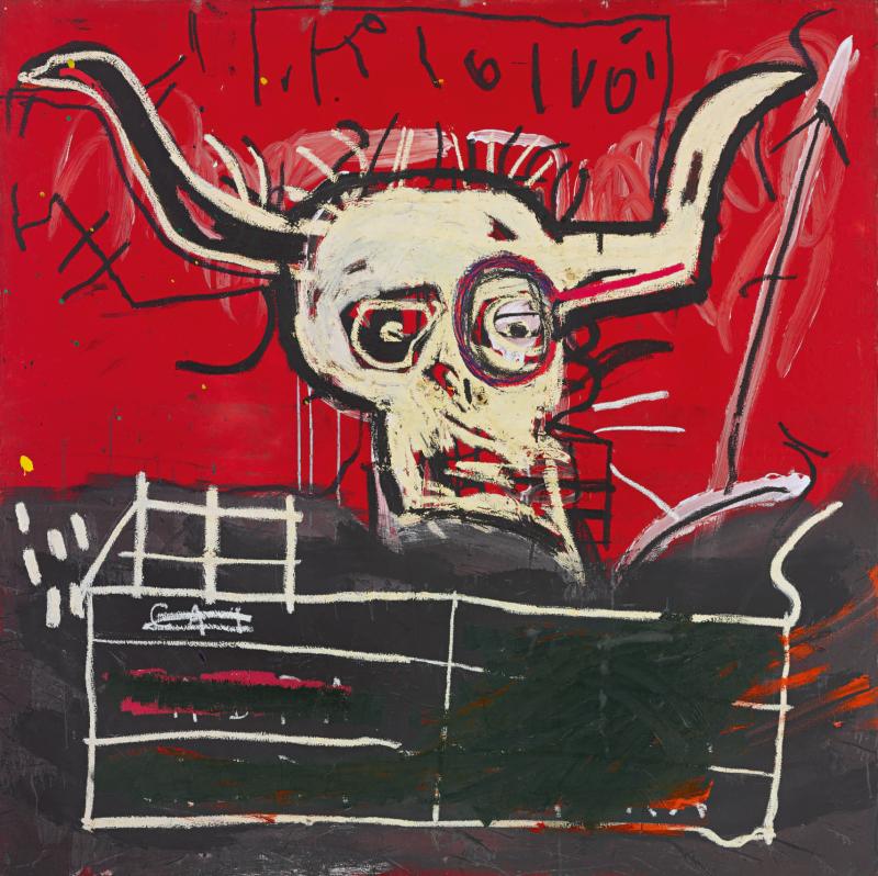 Property from the Collection of Yoko Ono Jean-Michel Basquiat Cabra Signed, titled and dated 81-82 on the reverse Acrylic and oilstick on canvas 60 1/4 by 60 1/4 inches Estimate $9/12 million © 2017 The Estate of Jean-Michel Basquiat / ADAGP, Paris / ARS