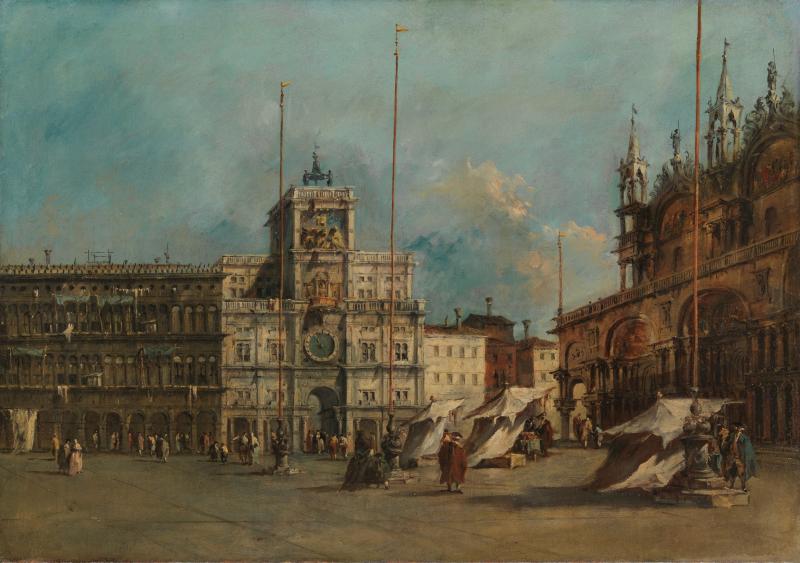 Francesco Guardi, Der Markusplatz in Venedig mit der Torre dell‘Orologio, um 1770, Öl auf Leinwand © Gemäldegalerie der Akademie der bildenden Künste Wien