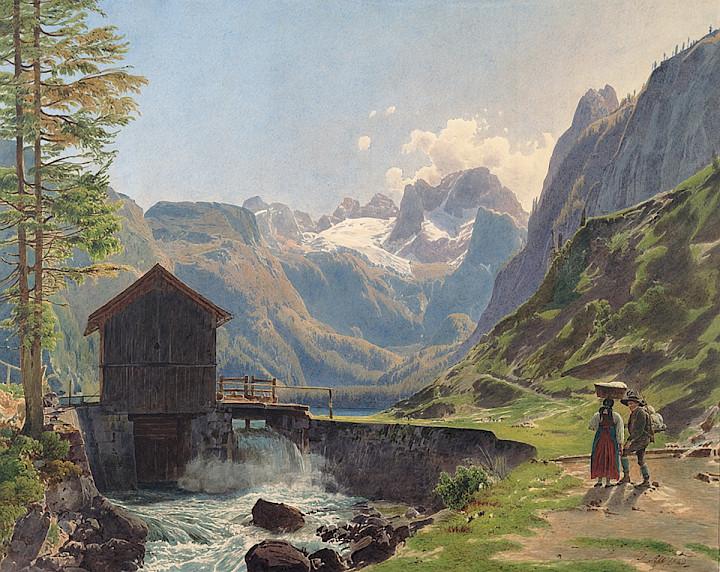 Rudolf von Alt | Der Dachstein im Salzkammergut vom Vorderen Gosausee (Guckkastenblatt), 1840 | Albertina, Wien