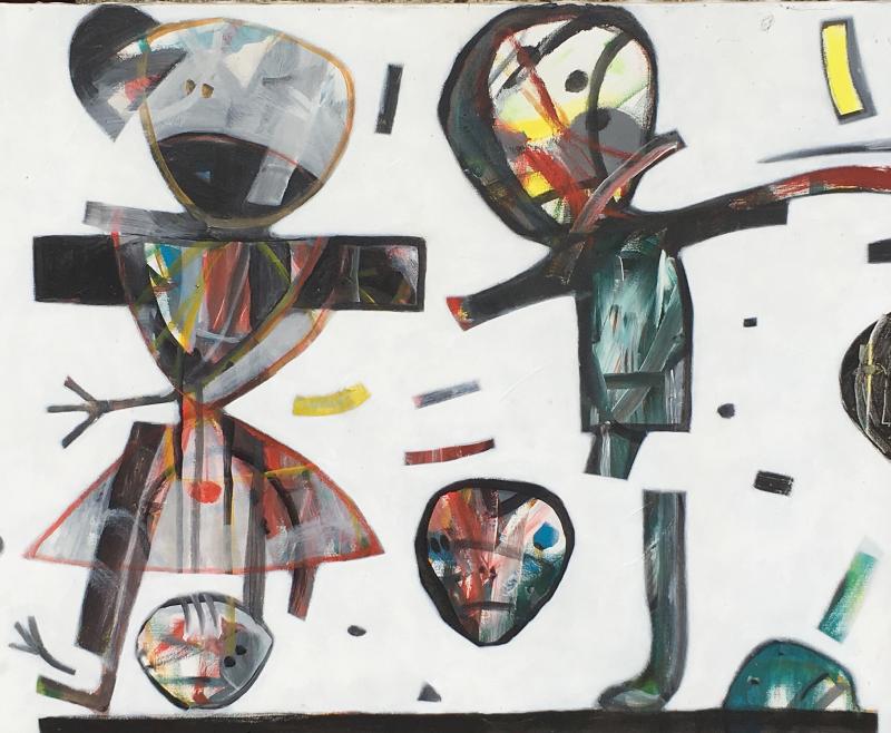 Anselm Glück (geb. 1950) "Wir Veitstänzer" Acryl auf Leinwand, signiert und datiert 1996, 80 x 100 cm © Antiquitäten & Bildgalerie Figl