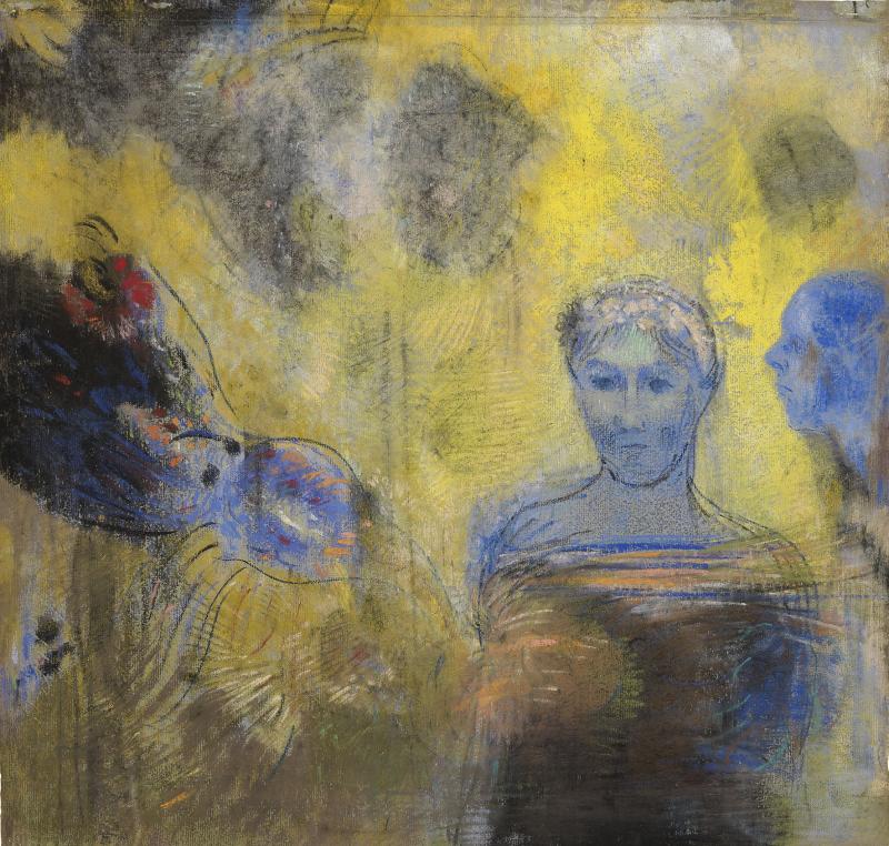 Odilon Redon Weibliche Halbfigur mit großer Blüte und Profilkopf © Staatliche Kunsthalle Karlsruhe