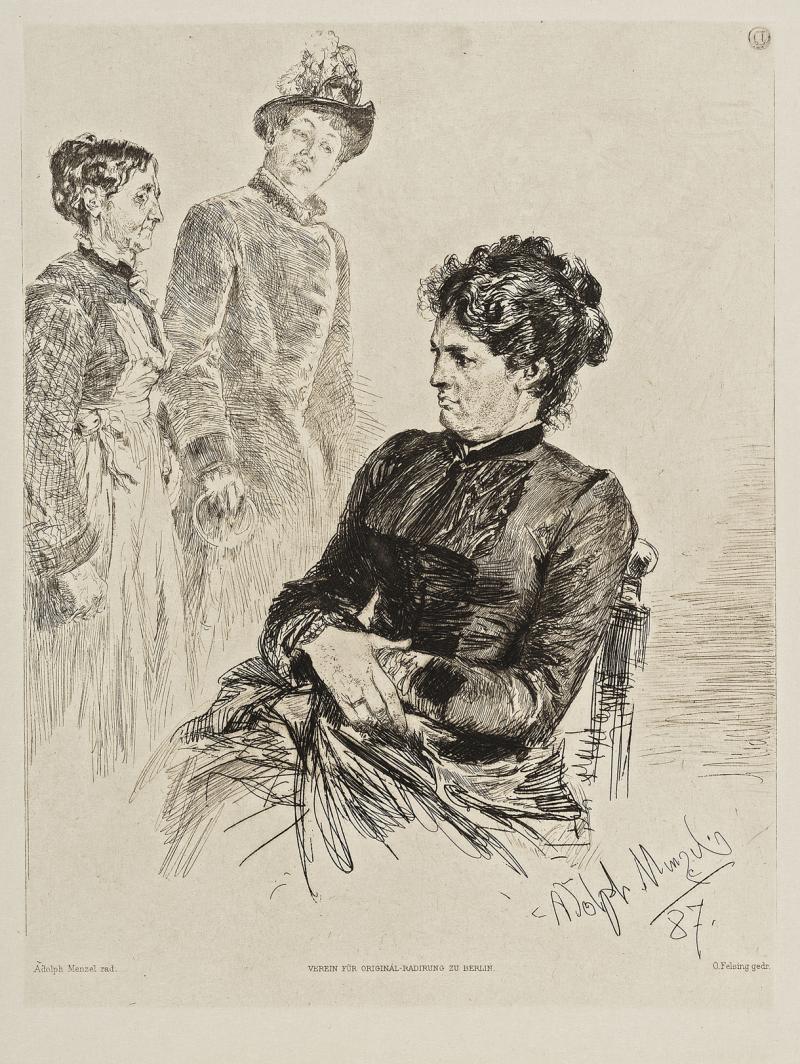 Adolph von Menzel Stille Teilnahme, 1887 Für den Berliner Verein für Original-Radierung, Heft 2, 1887 Radierung auf Bütten, 29,8 x 22,6 cm Kunstsammlungen Chemnitz 1927 Schenkung Carl Heumann Foto: Kunstsammlungen Chemnitz/László Tóth © 2018 Kunstsammlungen Chemnitz