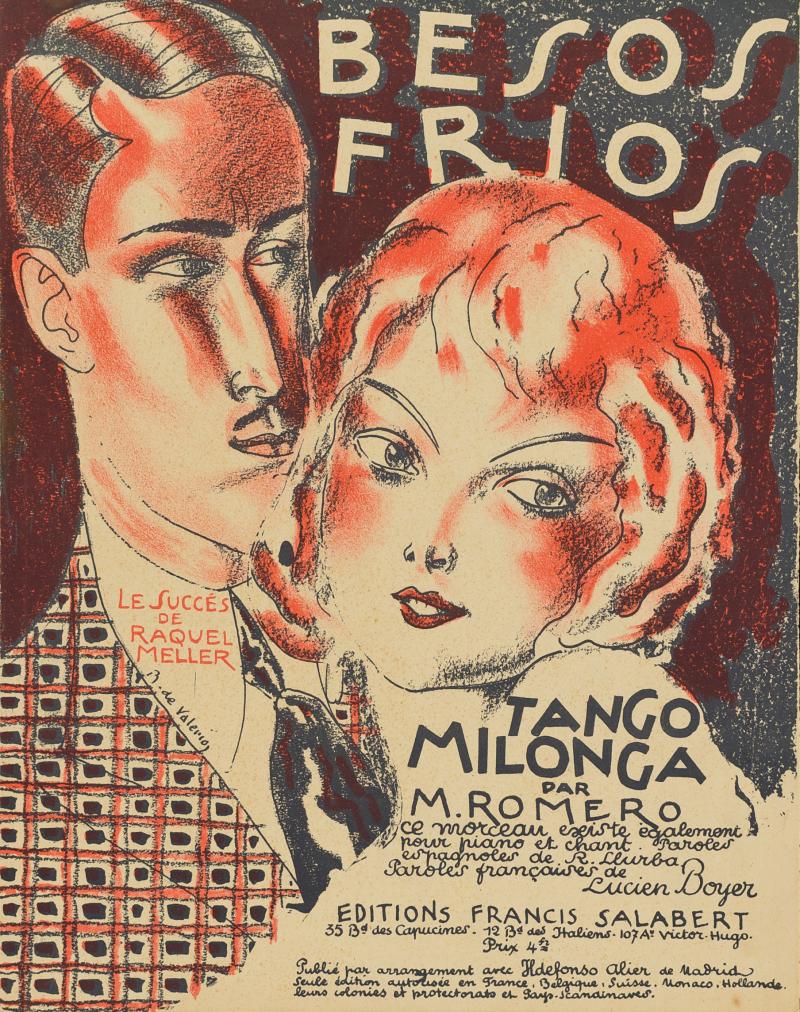 Roger de Valério, Besos frios – Tango Milonga, um 1925, Notentitel, Lithografie, 34,8 x 27,2 cm, Foto: Museum für Kunst und Gewerbe Hamburg