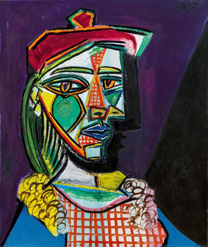 Lot 7 Property from a Distinguished Private Collection Pablo Picasso Femme au béret et à la robe quadrillée (Marie-Thérèse Walter) oil on canvas 55 by 46cm.  Painted on 4th December 1937.  Estimate upon request.