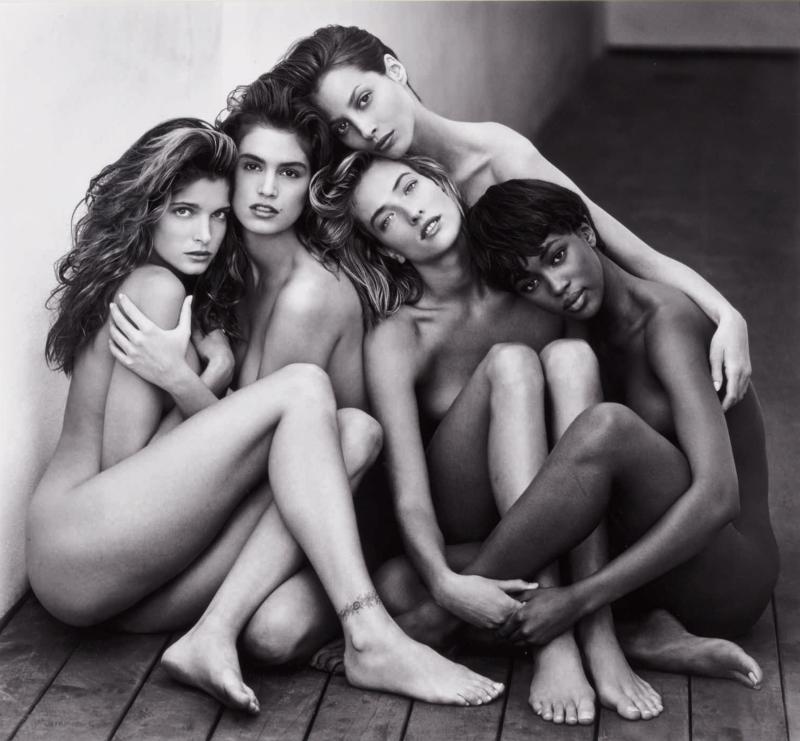 Herb Ritts 'Stephanie, Cindy, Christy, Tatjana, Naomi, Hollywood' mounted, signed, titled, dated, and editioned '11/25' in pencil and stamped on the reverse, overmatted, framed, 1989 18 1/2  by 20 in. (47 by 50.8 cm.) Estimate $50/70,000