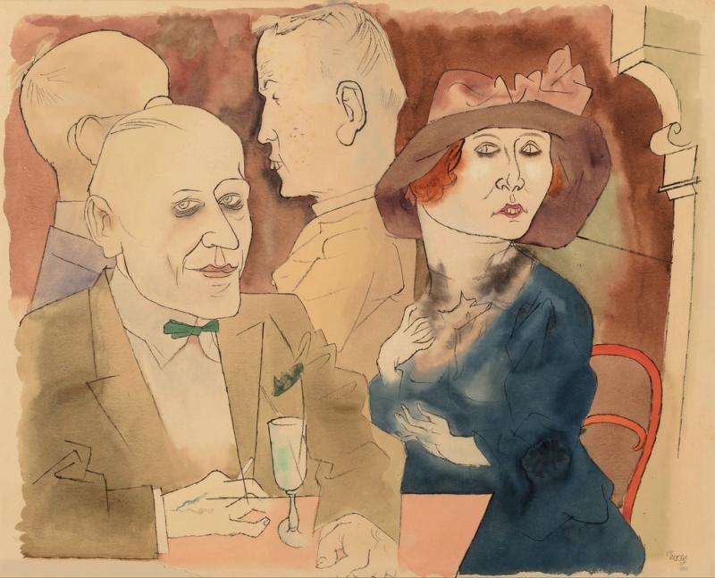 George Grosz IM CAFÉ 1922 Aquarell, Feder, Tusche/Papier Galerie Brockstedt, Berlin © VG Bild-Kunst, Bonn 2018