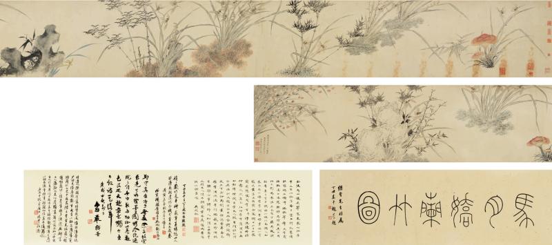 Ma Shouzhen Orchid, Bamboo and Lingzhi Ink and color on paper, handscroll 34by369.4cm.,31⁄4by1451⁄2in., Estimate $100/150,000 Sold for $495,000