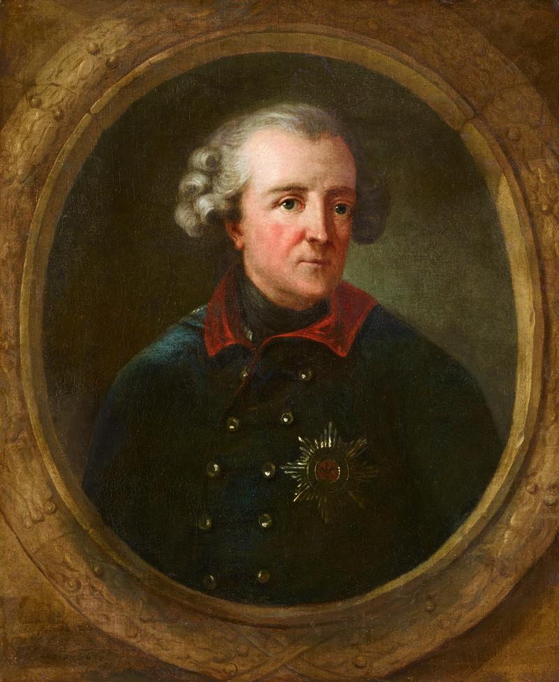 Charles Amédée van Loo Bildnis König Friedrich II. von Preußen  Öl auf Leinwand (doubliert). Signiert und datiert unten links: L´original a été fait d´apres le Roy, par Amadée van Loo. Anno 1766. 80 x 65,5 cm.  Schätzpreis: 80.000 - 100.000 Euro.