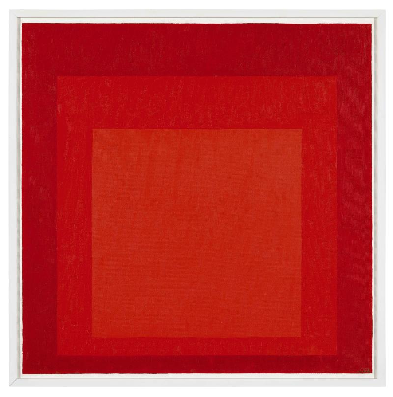 Josef Albers Study for Homage to the Square signed with the artist’s monogram and dated 72; stamped, titled and variously inscribed on the reverse oil on Masonite 60.9 by 60.9 cm.