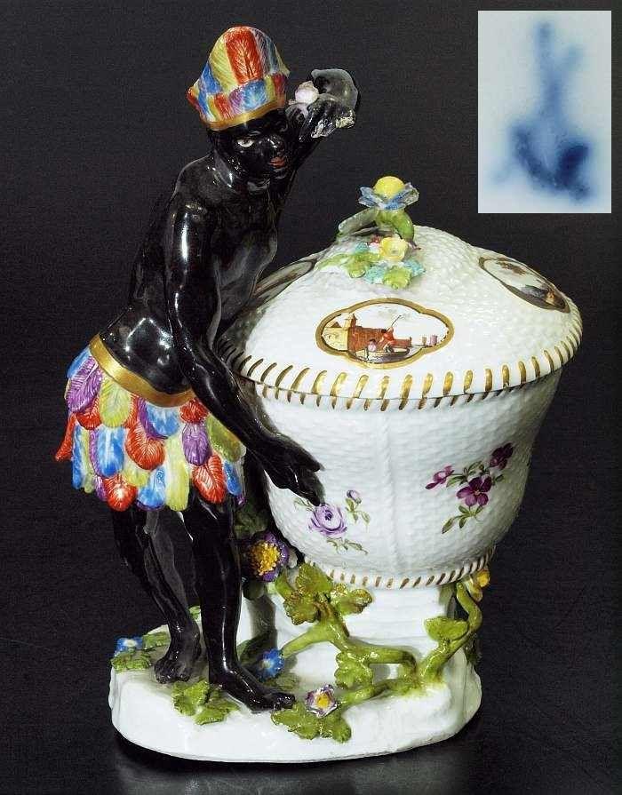 Mohr mit Deckelschale. MEISSEN 18. Jahrhundert. Mindestpreis:	500 EUR