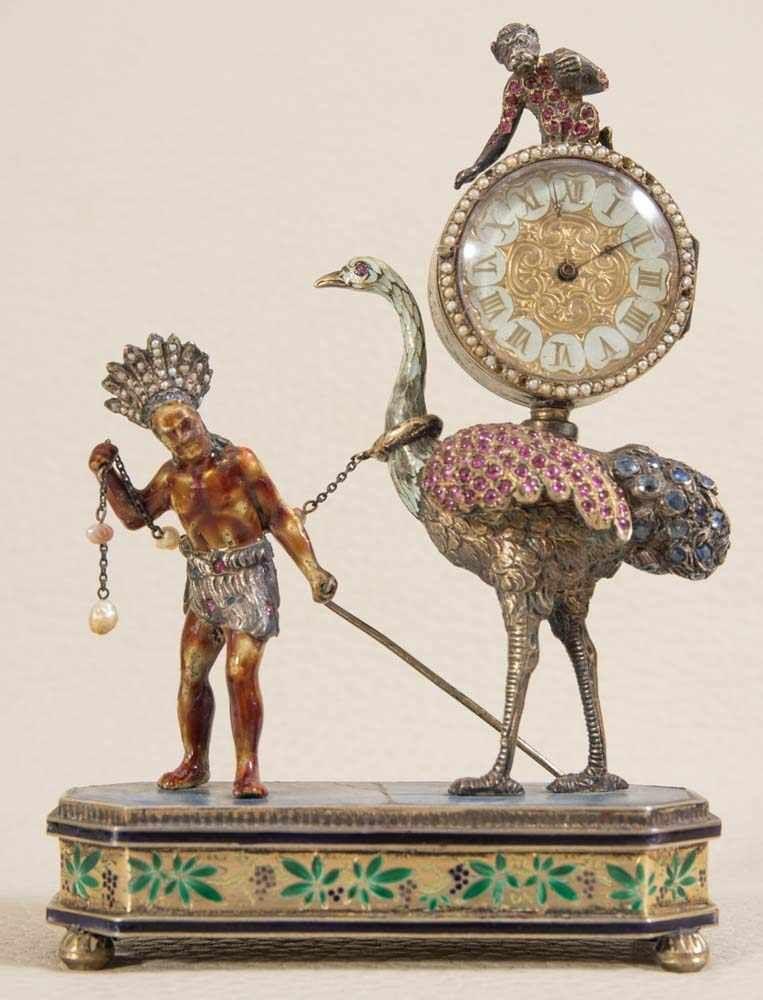 Höchst seltene Wiener Figurenuhr "en miniature" um 1860/80. Vergoldetes Bronzegehäuse,  Mindestpreis:	7.300 EUR