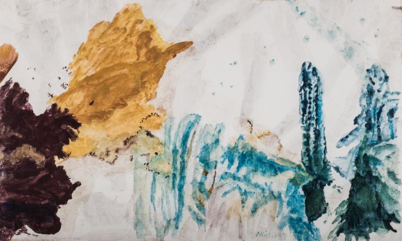 Max Weiler, „Landschaft mit Pappel“, 1988, Eitempera auf Waldviertler Papier, 61,5 x 103 cm, signiert und datiert Bild: Kunsthandel Freller