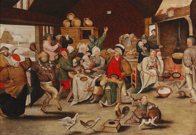 Pieter Brueghel II. (1564/65-1637/38), Der Bohnenkönig, Öl auf Holz, 75 x 105 cm, Schätzwert € 700.000 - 900.000 Auktion 24. April 2018