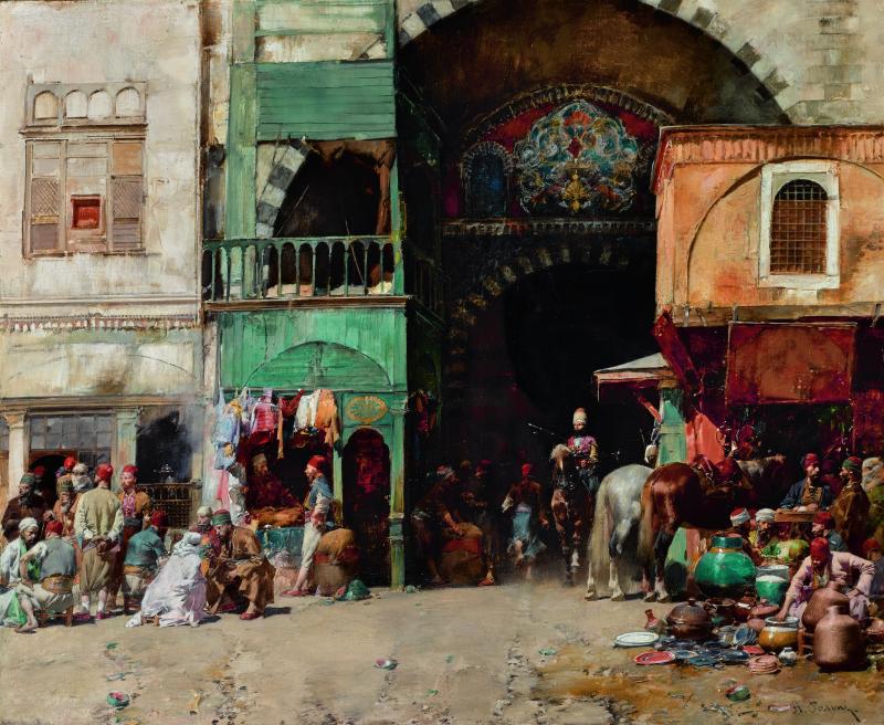 Alberto Pasini (Italian, 1826 – 1899) Market in Constantinople, oil on canvas Estimate £150,000-200,000 / $210,000-280,000