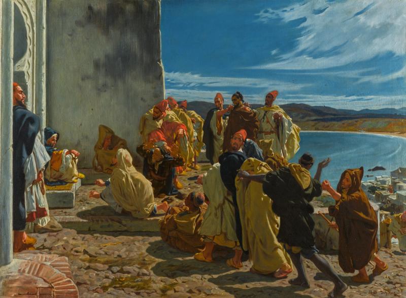 Alfred Dehodencq (French, 1822 – 1882) An Audience Outside the Kasbah Gate, Tangiers, oil on canvas Estimate £100,000-150,000 / $140,000-210,000