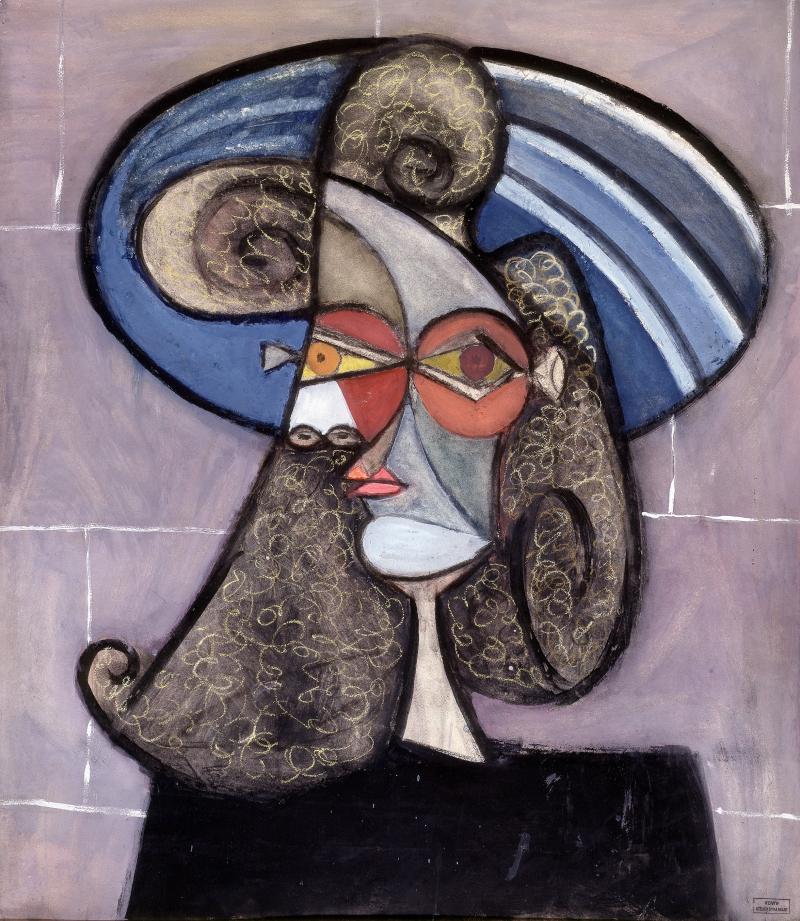 PORTRAIT DE PROFIL AU CHAPEAU BLEU DORA MAAR (1907 - Paris - 1997) Pastel and gouache on paper 80 x 69 cm (31.3 x 27.2 in.) Stamp on the lower right 'Vente Atelier Dora Maar' Circa 1939