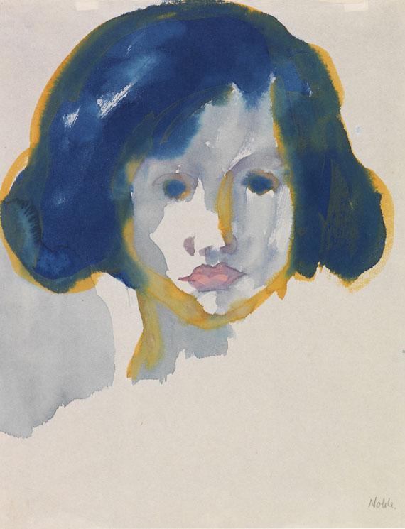 18000373 EMIL NOLDE Mädchen mit blauem Haar, Ca. 1920/1925. Aquarell Schätzpreis: € 90.000 - 120.000