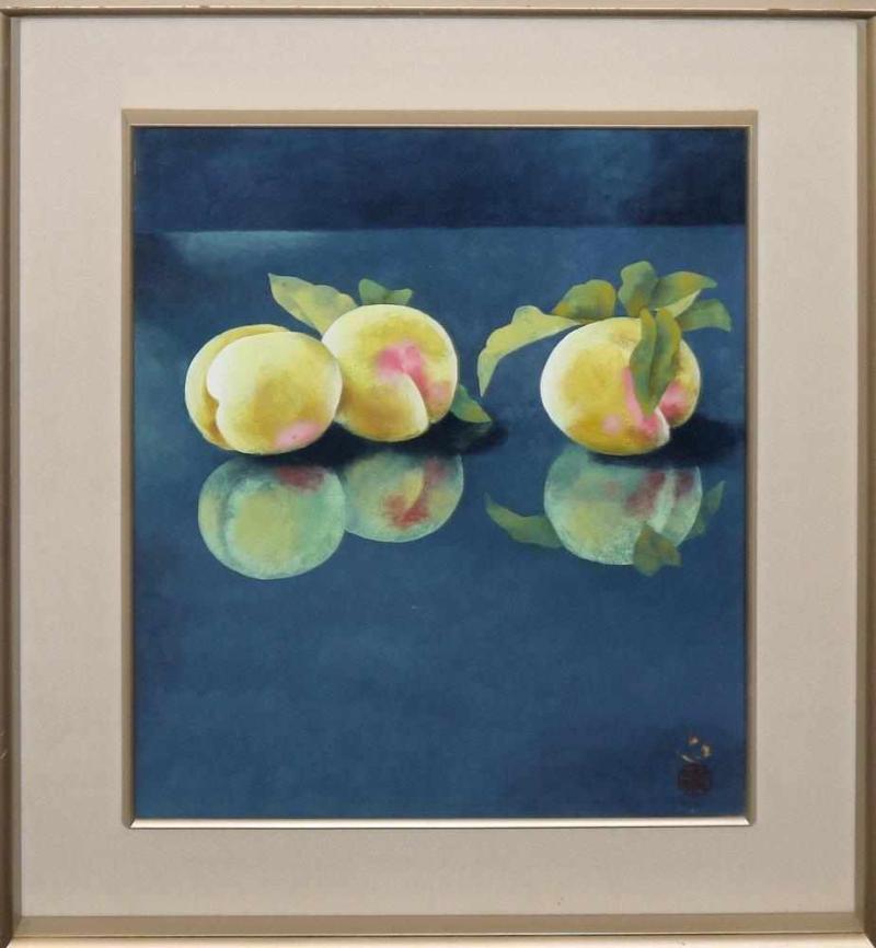 Yasushi Sugiyama, zugeschrieben, Drei Pfirsiche ( Peaches ), Mischtechnik mit Pigment, Aufrufpreis:	750 EUR Schätzpreis:	8.000 - 9.000 EUR