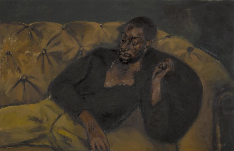 Lynette Yiadom-Boakye An Assistance of Amber Signed, titled, and dated 2017 on the reverse Oil on linen 51¼ by 78¾ in.; 130.2 by 200 cm Estimate $100/150,000 Courtesy the artist, Corvi-Mora, London and Jack Shainman Gallery, New York