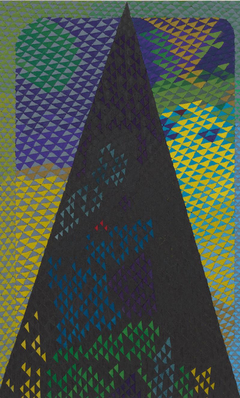 Chris Ofili Black Triangle 1 Oil and charcoal on linen 63 by 39 in.; 160 by 99.1 cm. Executed in 2018 Estimate $300/400,000 Courtesy the artist and David Zwirner