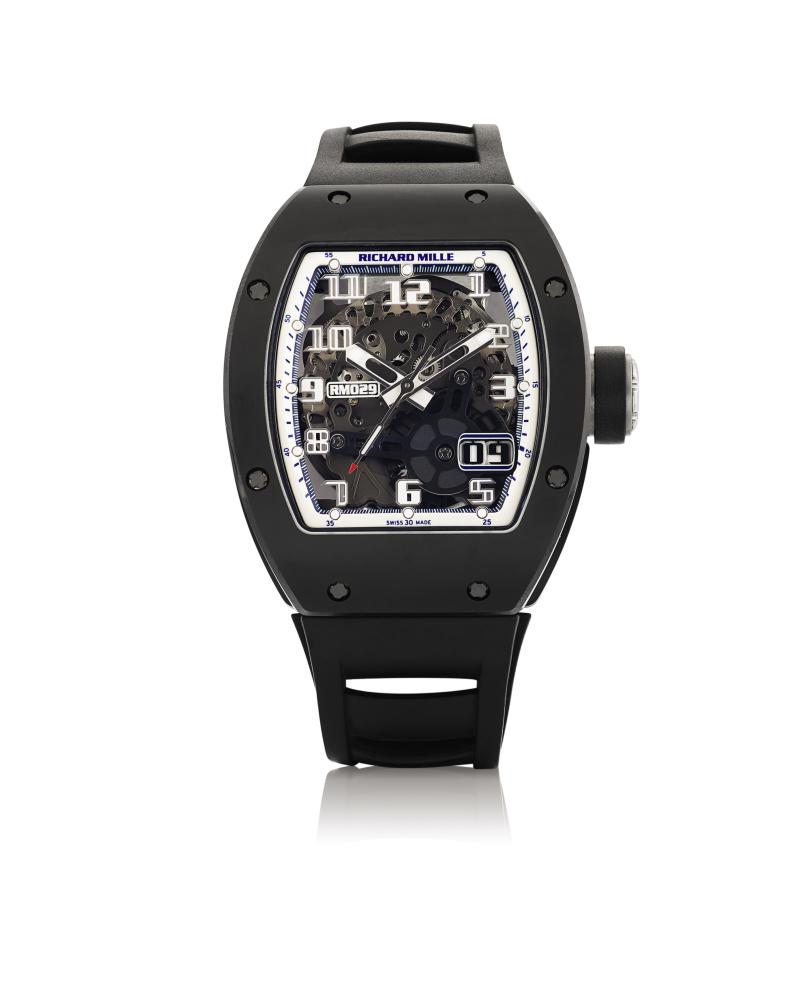 Lot 244 - Richard Mille - Blackened ceramic and carbon tonneau-form skeletonised automatic wristwatch - Important Watches Geneva - 13 May 18-