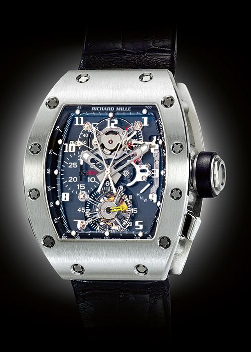 Richard Mille An Impressive Platinum Tonneau Form Tourbillon Split Seconds Chronograph Wristwatch with Power Reserve and Torque Indication Mvt 13 Rm008 Ag Pt No 24 Circa 2006 Estimate 250,000–500,000 USD