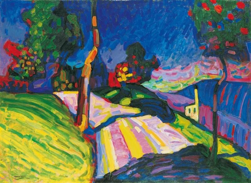 Wassily Kandinsky, Murnau – Kohlgruberstrasse, 1908, Öl auf Pappe, 71 x 97,5 cm, Sammlung Werner und Gabriele Merzbacher