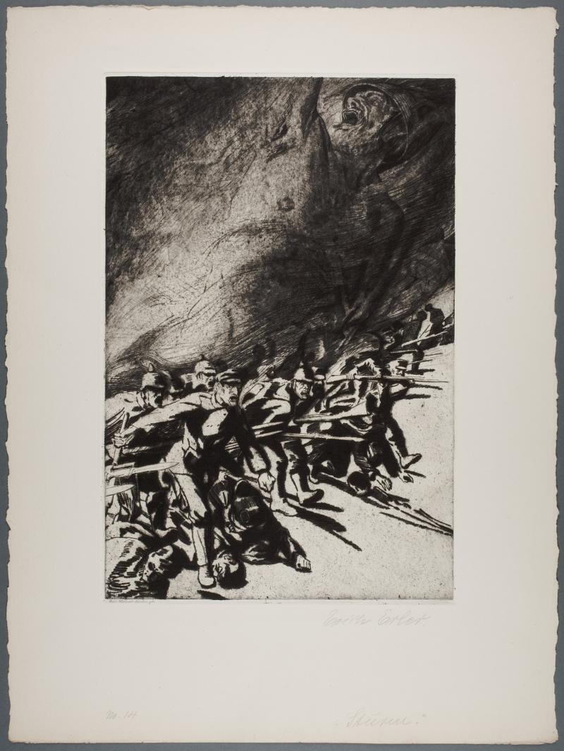 Erich Erler, Sturm, 1915 Radierung auf chamoisfarbenem Kupferdruckpapier 68,2 x 50,8 cm (Blatt), 49,1 x 33 cm (Platte inkl. Facette) © Gudrun Erler Abbildung: © LETTER Stiftung, Köln