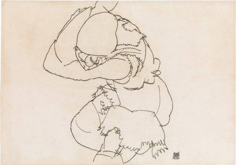 Egon Schiele  Kauerndes Mädchen, 1917 Bleistift auf Papier, 29,4 x 42,3 cm Schätzpreis:	100.000 - 200.000 EUR