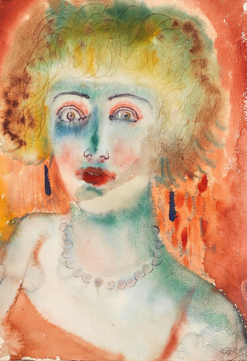 Otto Dix  (1891–1969) Mädchen Aquarell, Farbstift, Deckweiß, partiell gekratzt auf Papier 52.2 x 35.5 cm Kunstmuseum Bern,  Legat Cornelius Gurlitt 2014, Provenienz in Abklärung / aktuell kein Raubkunstverdacht © Kunstmuseum Bern VG Bild-Kunst, Bonn 2018