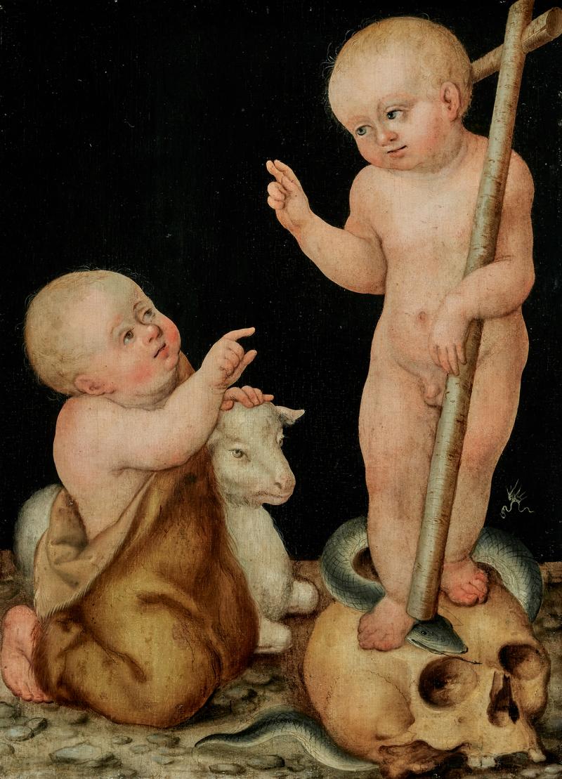 Lucas Cranach der Jüngere  (1472–1553), Werkstatt Das Christuskind mit dem Johannesknaben 1540 (?) Tempera und Öl auf Eichenholz 35,3 × 25,6 cm Kunstmuseum Bern,  Legat Cornelius Gurlitt 2014, Inv.Nr. G 18.007 Foto: Mick Vincenz © Kunst- und Ausstellungshalle der Bundesrepublik Deutschland GmbH