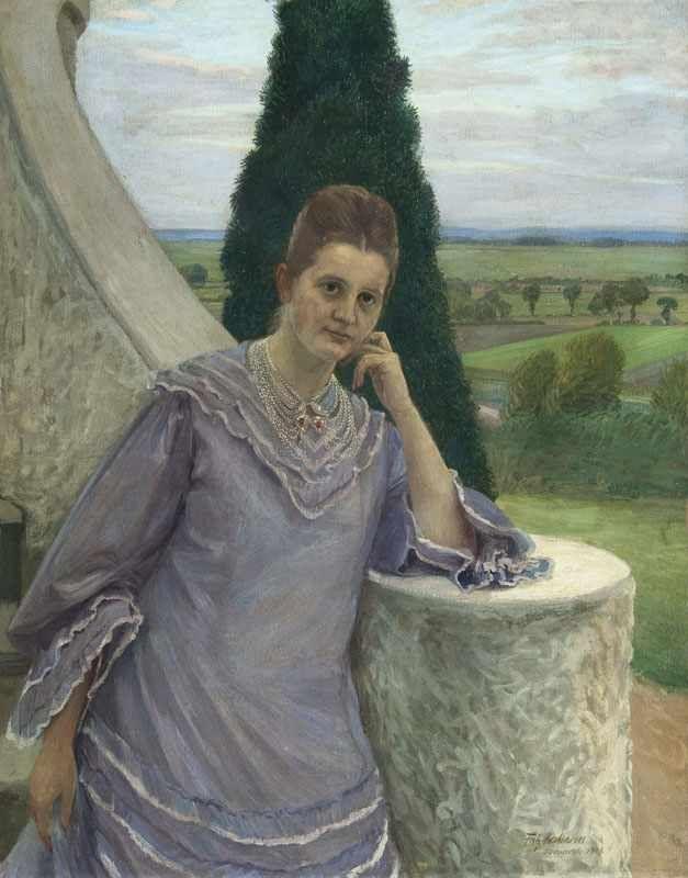 Fritz Mackensen (Braunschweig 1866 - Worpswede 1953) Margarethe Gocht vor dem Barkenhoff in Worpswede Öl/Lw., 128 x 107 cm, r. u. sign. u. dat. Fritz Mackensen Worpswede 1907 Mindestpreis:	3.500 EUR