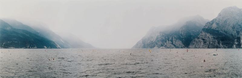 Lot 48 Andreas Gursky 'GARDASEE' (LAKE GARDA, PANORAMA) chromogenic print, flush-mounted to acrylic, signed, titled, dated '1986/93,' and editioned '2/5' in ink on the reverse, framed, signed and dated 'produziert Mai '94' on the wood stretcher, 1986-93 15 1/8  by 47 in. (38.4 by 119.4 cm.) Estimate $80/120,000