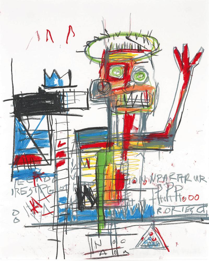 Jean-Michel Basquiat Untitled 1982 Oil stick on paper 51.1 by 41 cm | 20⅛   by 16⅛ in Estimate $1.5/2 Million