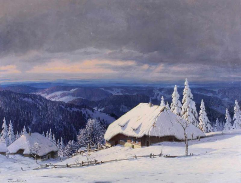 Hauptmann, Karl (1880 Freiburg - 1947 Todtnau), Blick über eine verschneite Schwarzwaldlandschaft, Mindestpreis:	2.800 EUR