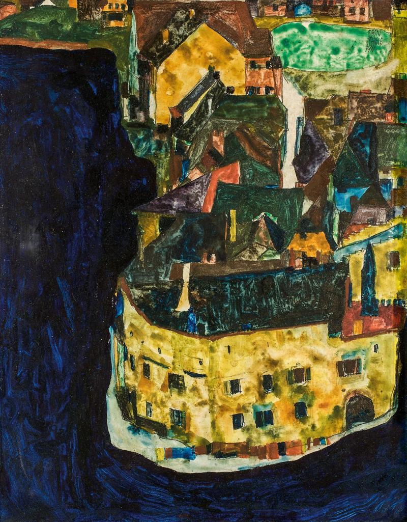 Egon Schiele, Stadt am blauen Fluss II, 1911 © Belvedere, Wien