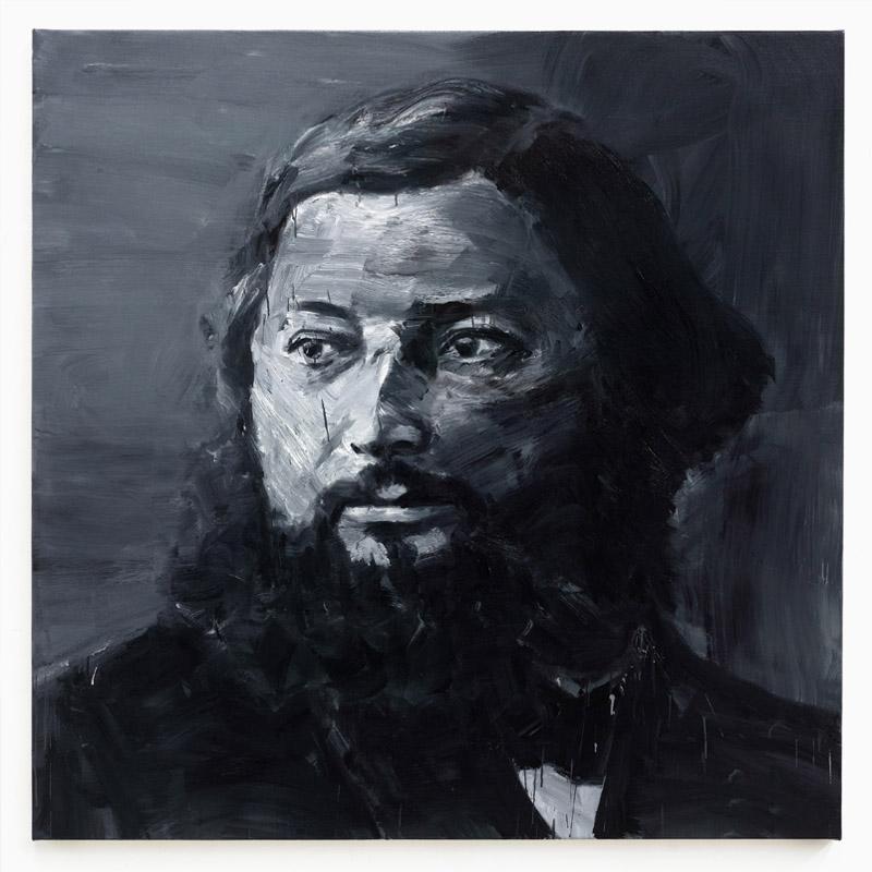 Yan Pei-Ming Portrait de Gustave Courbet, 2018. Oil on canvas. 150 x 150 x 3,5 cm (59.06 x 59.06 x 1.38 in). © Yan Pei-Ming / Adagp, Paris, 2018. Photo: André Morin.