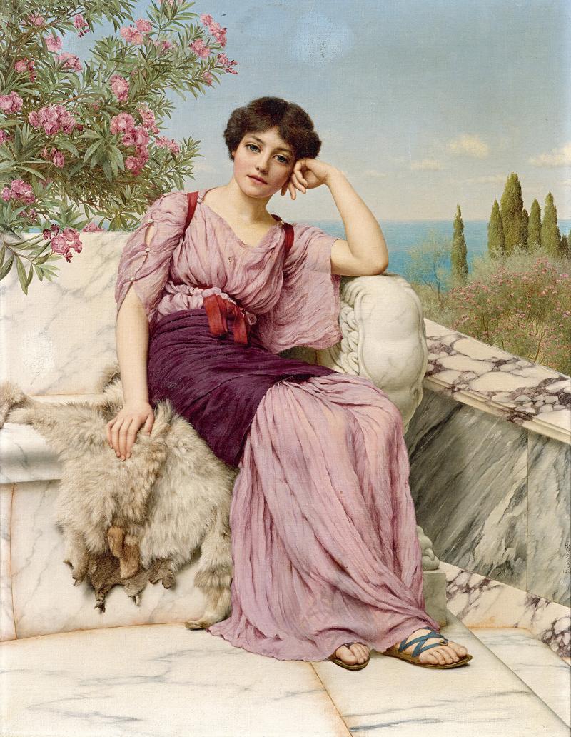 John William Godward (1862 - 1922) Süße Träume, 1904, Öl auf Leinwand, 56 x 42,5 cm, erzielter Preis € 259.200