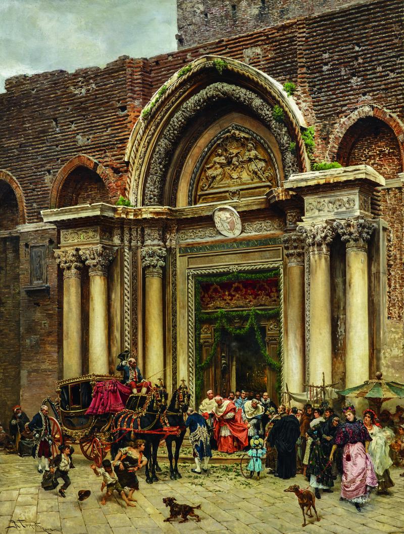 Ramón Tusquets y Maignon (1837 - 1904) Venedig. Auszug eines Kardinals aus Santi Giovanni e Paolo (San Zanipolo)  Öl auf Leinwand | 124 x 95cm  Taxe: 30.000 - 50.000 Euro