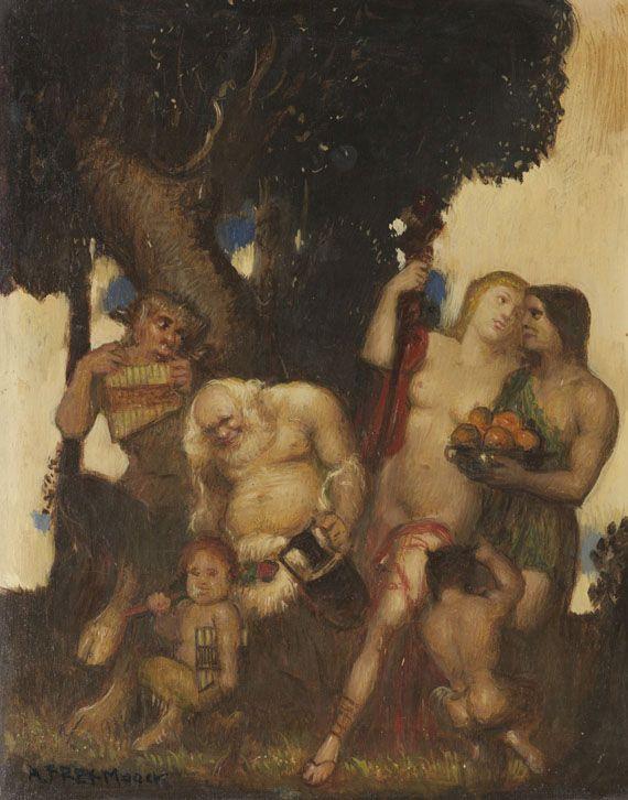 Adolf Frey-Moock Der trunkene Sylen Öl auf Schichtholzplatte 37,3 x 29,7 cm