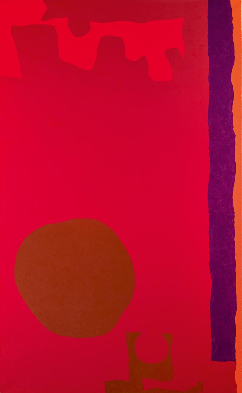 Patrick Heron, Rumbold Vertical Two- Reds with purple and orange, March 1970, oil on canvas (est. £120,000-180,000)