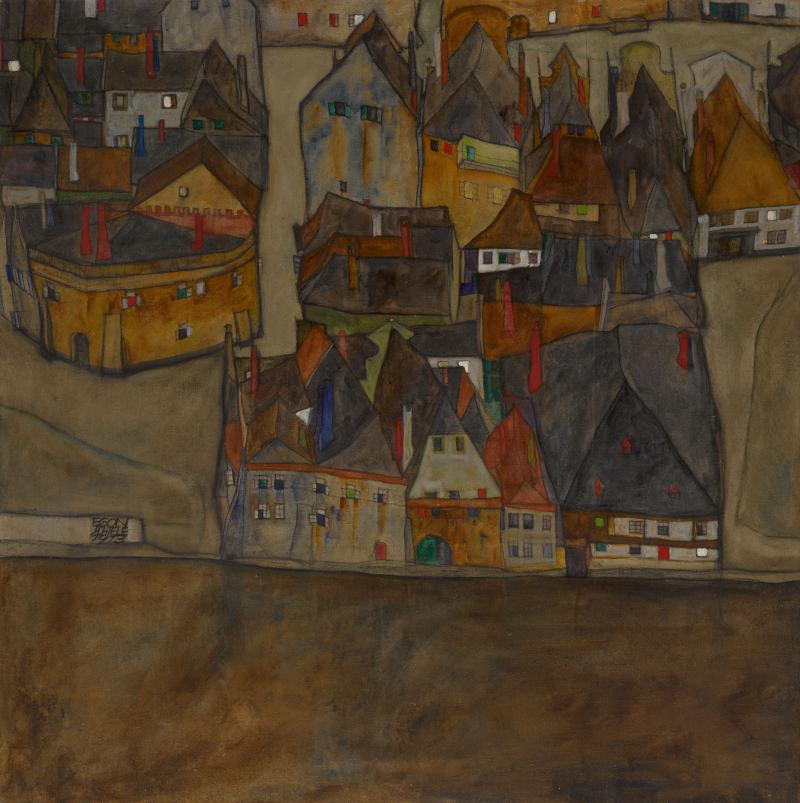 9930 Lot 19, Egon Schiele, Dämmernde Stadt (Die Kleine Stadt II), Oil and black crayon on canvas, 1913