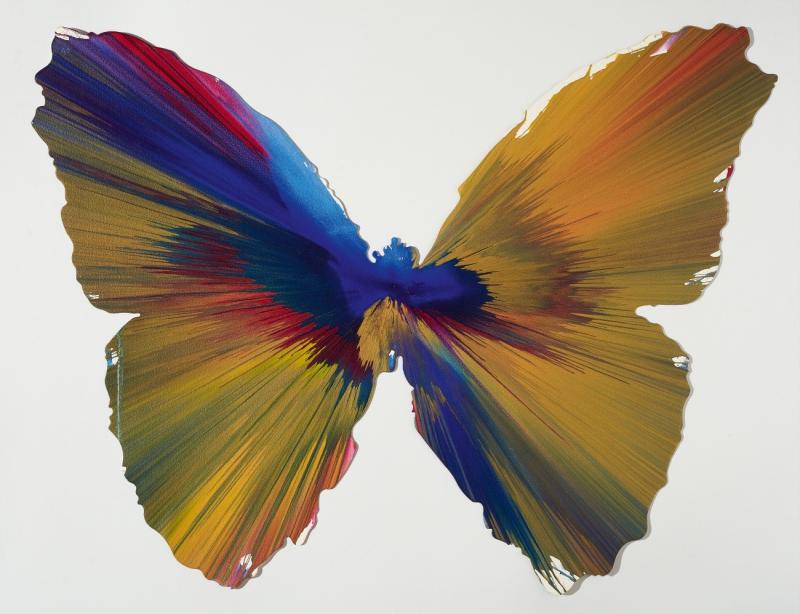 Damien Hirst wird ein „Butterfly“, ein sogenanntes Spin painting‘, aus dem Jahr 2009 für 2/2.500 Euro offeriert (Lot 87).